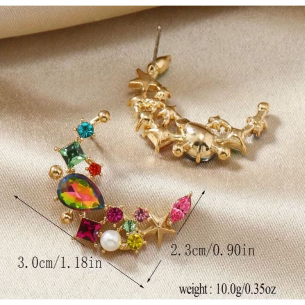 Moon or C Shaped Rhinestone Earrings STUNNING! - Picture 6 of 7